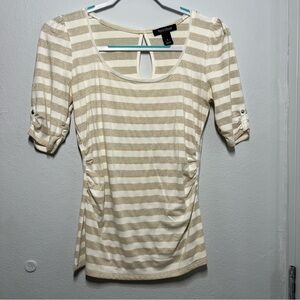 ✨ White House Black Market Beige & Gold Striped Ruched Top